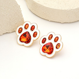 Enamel Stone Paw Stud Earrings