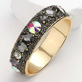 Sparkly Stone Embellished Hinged Bangle Bracelet