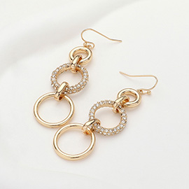 Rhinestone Paved O Ring Link Dropdown Dangle Earrings