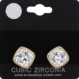 Square CZ Stone Evening Stud Earrings