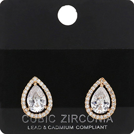 Teardrop CZ Stone Evening Stud Earrings