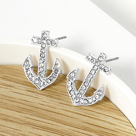 Crystal Stone Paved Anchor Stud Earrings