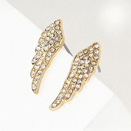 Crystal Stone Paved Wing Stud Earrings