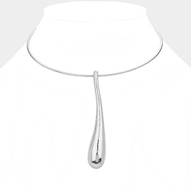 Metal Long Teardrop Pendant Choker Necklace