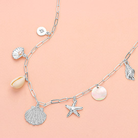 Shell Starfish Puka Shell Charm Station Paperclip Chain Necklace