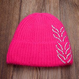 Bling Arrow Studded Accented Fuzzy Winter Beanie Hat