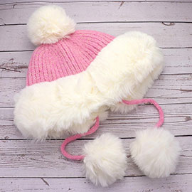 Faux Fur Earmuff Pom Pom Winter Hat