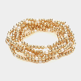 7PCS - Pearl Metal Ball Beaded Stretch Bracelets