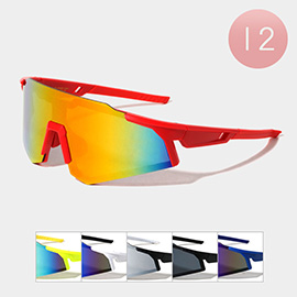 12PCS - Color Mirrored Lens Sport Sunglasses