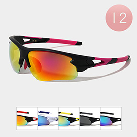 12PCS - Colored Lens Shield Sport Sunglasses