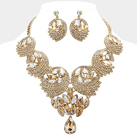 Teardrop Marquise Stone Embellished Rhinestone Paved Abstract Bib Statement Necklace