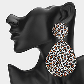 Leopard Patterned Oversized Textured Metal Teardrop Dangle Earrings