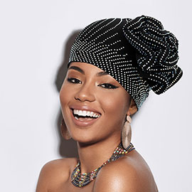 Bling Studded Flower Pointed Turban Hat