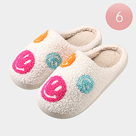 6Pairs - Colorful Smile Emoji Printed Home Indoor Floor Slippers