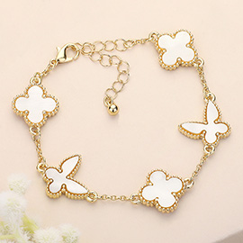 Natural Stone Quatrefoil Butterfly Link Bracelet