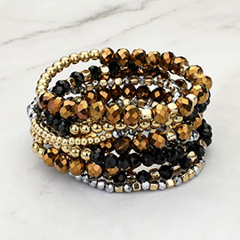 9PCs - Faceted Beaded Stretch Multi Layered Bracelets