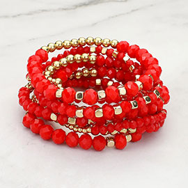 9PCs - Faceted Beaded Stretch Multi Layered Bracelets