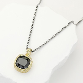 14K Gold Plated Square CZ Stone Pendant Necklace