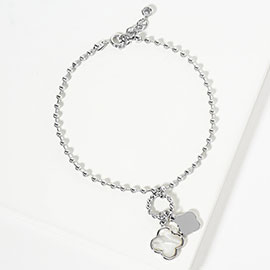 White Gold Dipped Double Quatrefoil Charm Bracelet