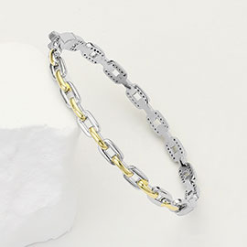 Two Tone CZ Stone Paved Link Hinged Bracelet