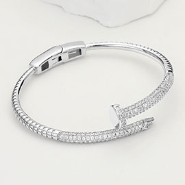 CZ Stone Paved Nail Hinged Bangle Bracelet