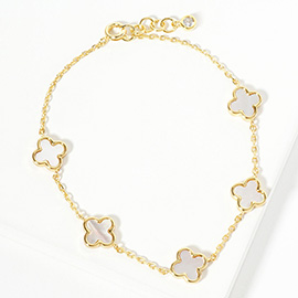 Gold Dipped Mother Of Pearl Quatrefoil Station Bracelet