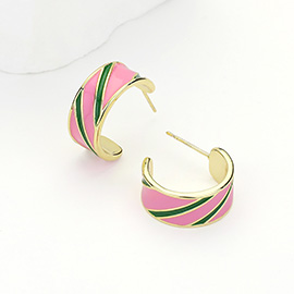 14K Gold Dipped Enamel Stripe Hoop Earrings