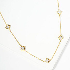 Gold Dipped Mother Of Pearl Quatrefoil Station Necklace