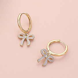 Enamel Bow Dangle Huggie Hoop Earrings