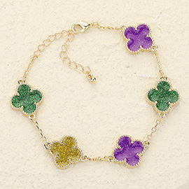 Sparkly Enamel Mardi Gras Quatrefoil Link Bracelet