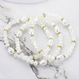 3PCS - Pearl Faceted Beaded Stretch Multi Layered Bracelets