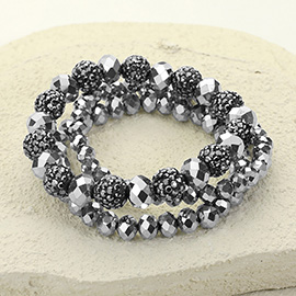 3PCS - Faceted Beaded Shamballa Ball Stretch Multi Layered Bracelets