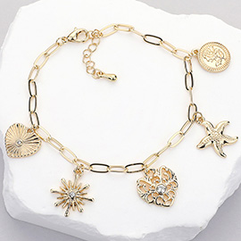 Heart Starfish Starburst Rose Disc Charm Station Bracelet