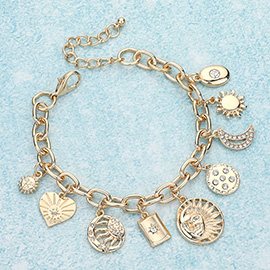 Heart Moon Zodiac Charm Station Bracelet