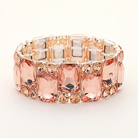 Square Round Glass Stone Cluster Stretch Evening Bracelet