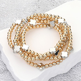 5PCS - Quatrefoil Metal Ball Beaded Stretch Multi Layered Bracelets