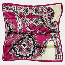 Paisley Pattern Printed Square Silky Satin Scarf Shawl