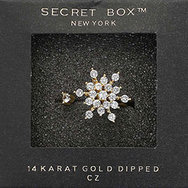 SECRET BOX_14K Gold Dipped CZ Stone Snowflake Adjustable Spinning Ring