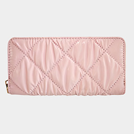 Shiny Faux Leather Padded Wallet with Wristlet