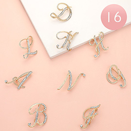 16PCS - Stone Paved Monogram Initial Letter Pin Brooches