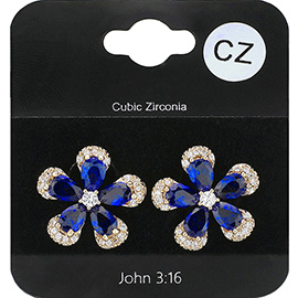 CZ Stone Flower Stud Evening Earrings