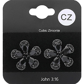 CZ Stone Flower Stud Evening Earrings