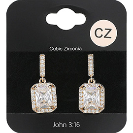 Square CZ Stone Cluster Dangle Evening Earrings