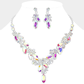 Flower Marquise Stone Cluster Y Shaped Evening Necklace