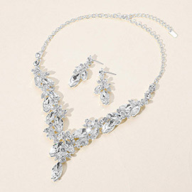 Flower Marquise Stone Cluster Y Shaped Evening Necklace