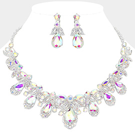 Teardrop Stone Cluster Pointed Marquise Round Stone Embellished Collar Evening Necklace