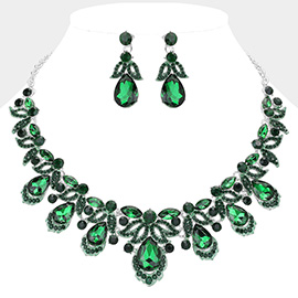 Teardrop Stone Cluster Pointed Marquise Round Stone Embellished Collar Evening Necklace