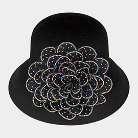 Bling Studded Flower Felt Wedding Jazz Church Bucket Hat