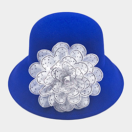 Bling Studded Flower Felt Wedding Jazz Church Bucket Hat