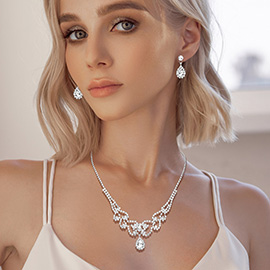 Teardrop Stone Accented Rhinestone Paved Necklace